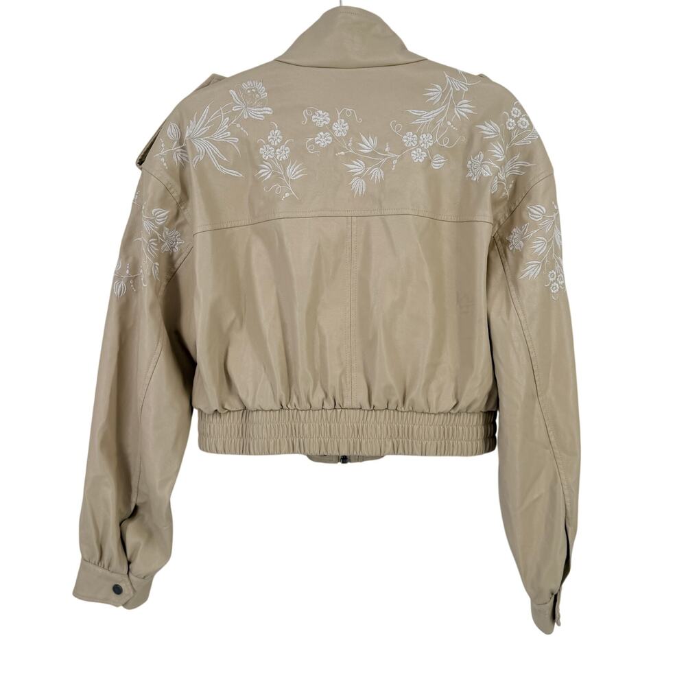 By Anthropologie Faux Leather Floral Embroidered Moto Jacket Sz M Cropped - Picture 4 of 10